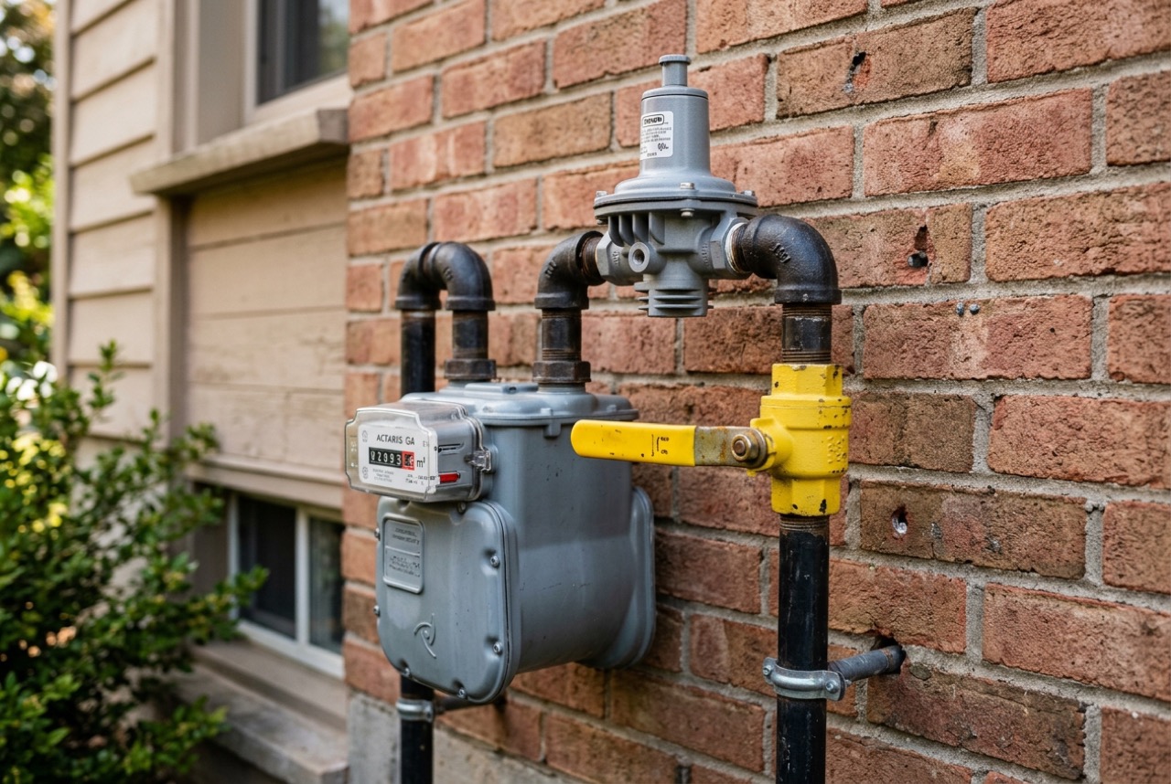 Exterior residential natural gas meter with shutoff valve in Ashburn VA